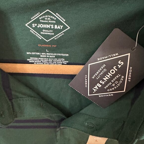 ST JOHNS BAY - MEN SIZE LARGE - LEGACY POLO - GREEN STRIPE -  (PK-31-1x18) NWT - Picture 3 of 3